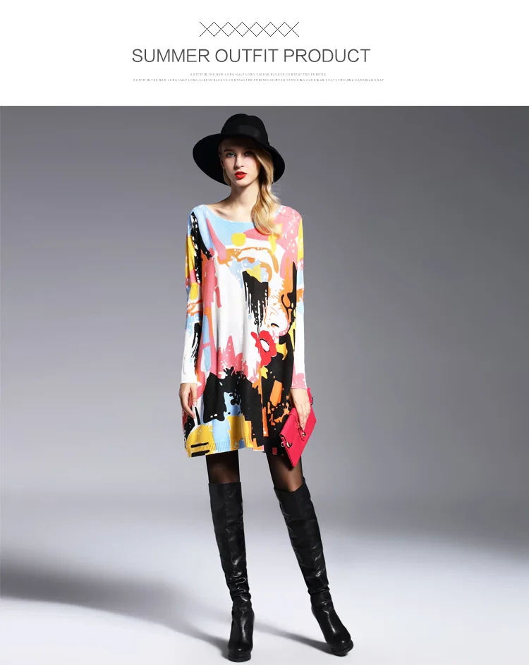 Spring and winter winter Europe and the United States fat mm was large size knit women sweater loose printed hedging long-sleeved sweater (6)