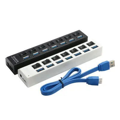 100 шт 7 портов USB 3,0 концентратор вкл/выкл переключатель+ ЕС/США/Великобритания AC адаптер питания для ноутбука рабочего стола