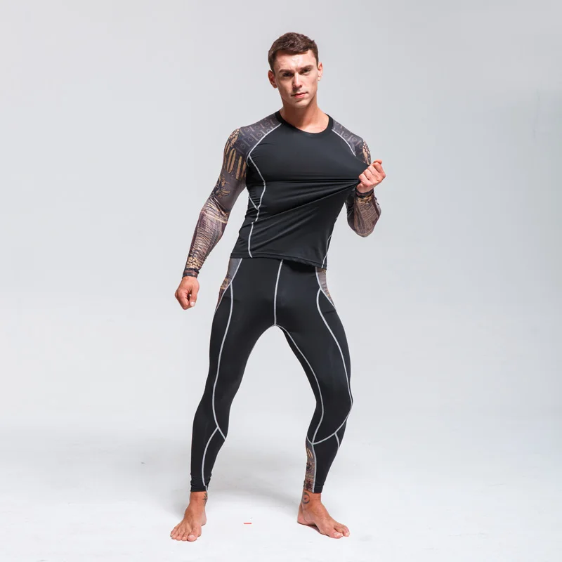 

Men's Running Set Football Jersey Base Layer Compression Sportswear Fitness Apparel Running t-shirt leggings 2 piece Tracksuit