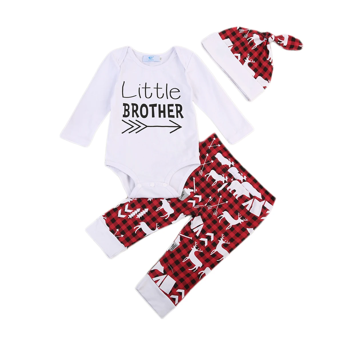 

Toddler Infant Newborn Little Brother Baby Boy Outfits Clothes Long Sleeve Baby Romper Pants Hat Set Deer Printed Clothes 2019