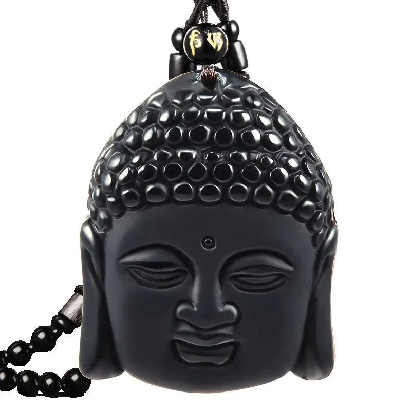 

Natural Stone Black Obsidian Carved Buddha Shakyamuni Amulet Lucky Pendant Jewelry 49*37mm Chinese Handmade Gift free shipping