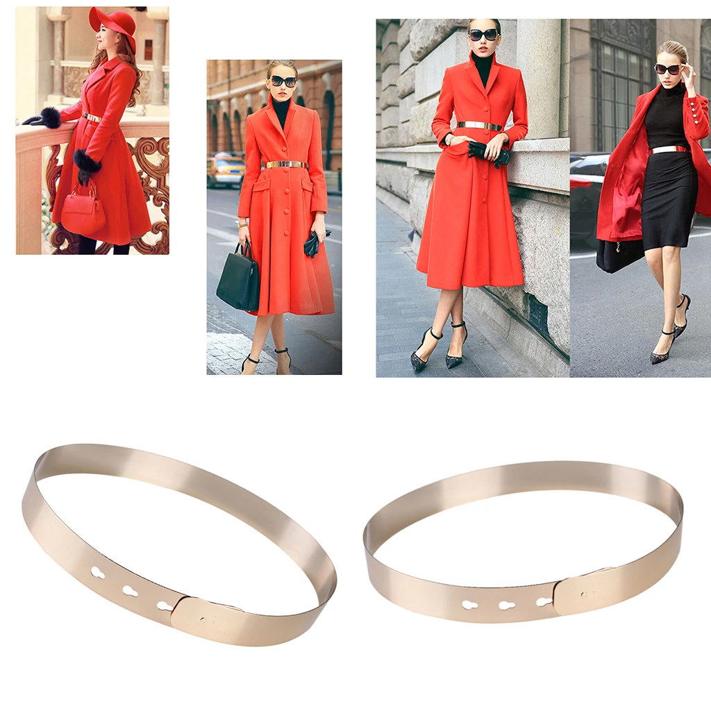 Fashion Women Adjustable Metal Waist Belt Metallic Bling Gold Silver Color Plate Vintage Lady Simple Belts Clothes Prop