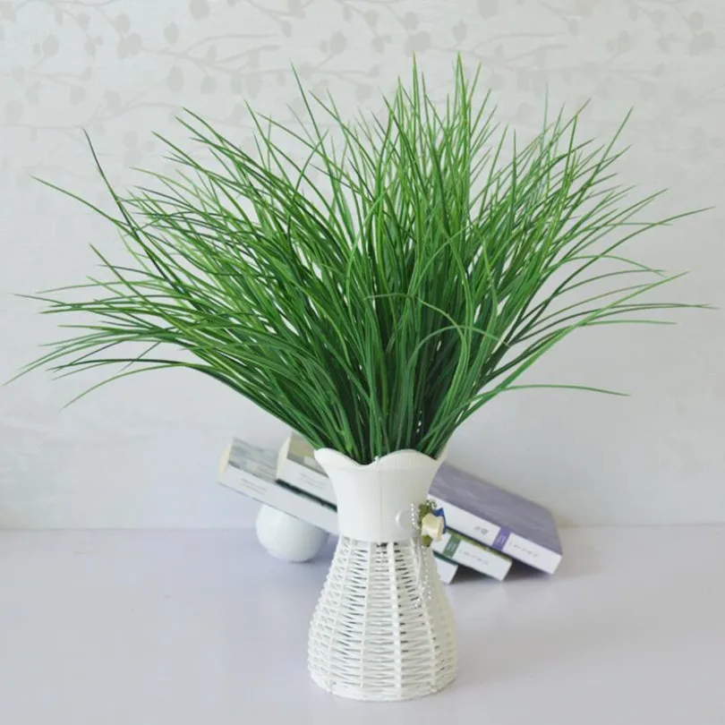 Новые поступления пластиковые длинные листья травы пучок искусственной зелени зеленый рис растение для украшения свадьбы цветочные композиции