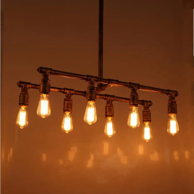 Loft Vintage Personalized 8 Heads Industrial Water Pipe Pendant Light Bar Lamps Edison Pendant Lamp Antique Lighting