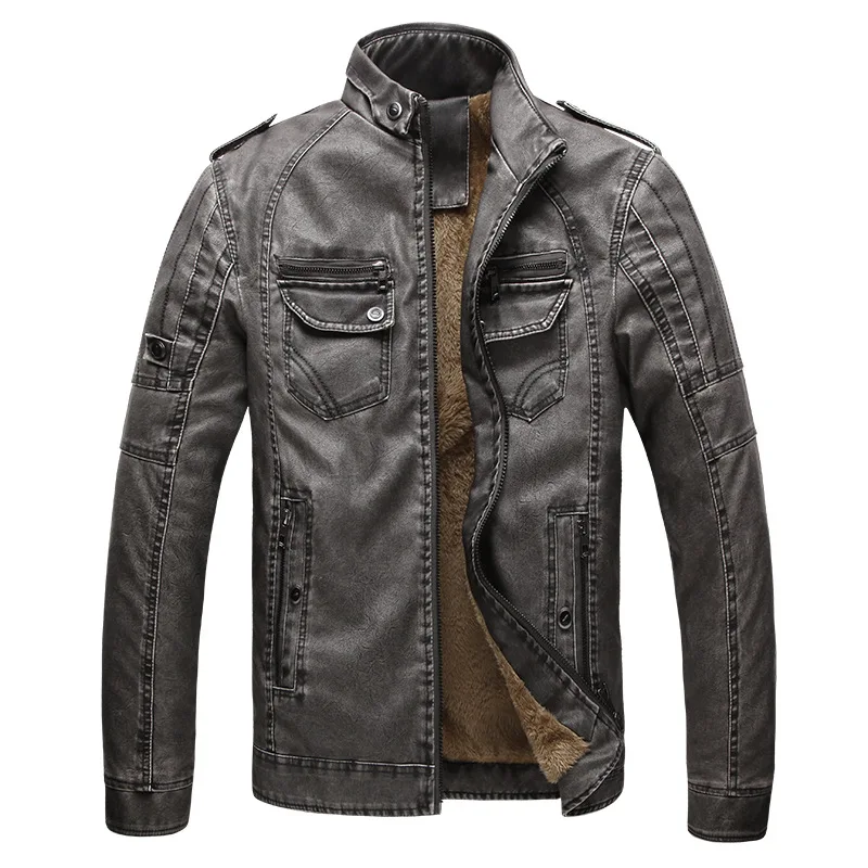 Thick Warm PU Leather Jacket 2018 Autumn Winter Fashion Mens Fur Coat Streetwear Motorcycle Male Jackets Coats for Men Overcoat | Мужская