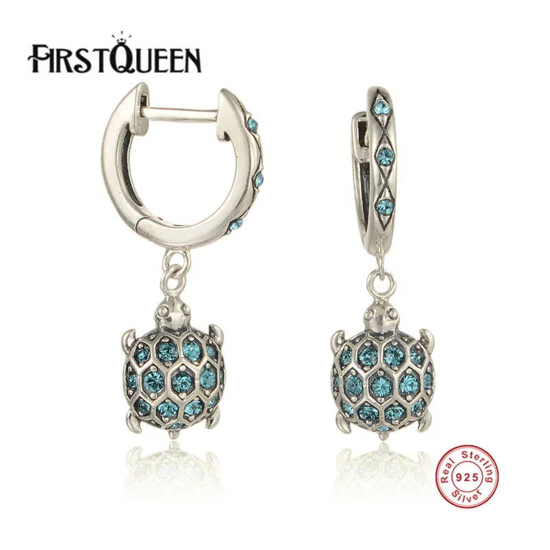

FirstQueen New Arrival 925 Sterling Silver Earrings Pink Silver Sky Blue CZ Push Turtle Stud Earrings For Women Fashion Jewelry