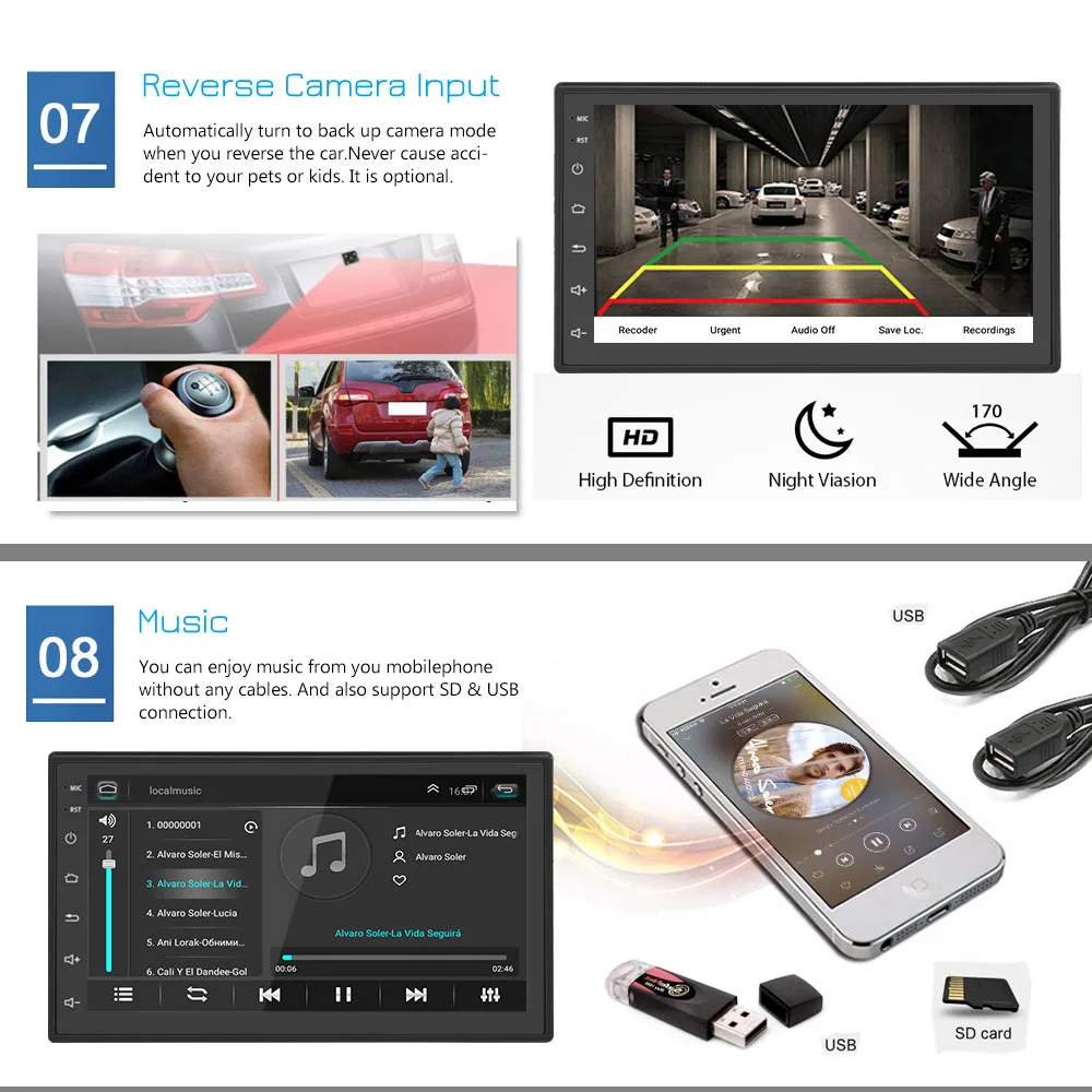 Podofo Android 2 Дин радио мультимедиа видео плеер gps навигации 7 "HD Универсальный Авто аудио стерео WIFI Bluetooth USB
