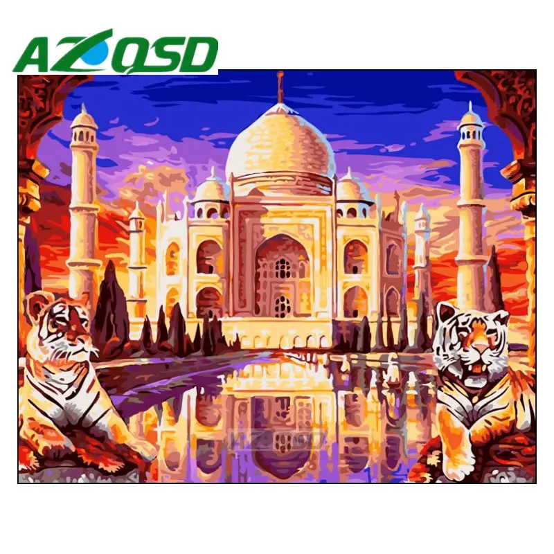 Картина azqsd по номерам в рамке 40x50 см тигр дворец картина маслом картина по номерам на холсте домашний декор szyh194