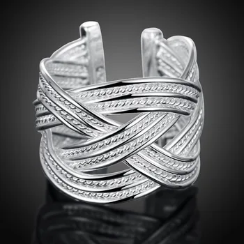 Argento Grande Anello Aperto 925 Sterling Argento Intreccio Rotonda Anelli Registrabili Per Le Donne Degli Uomini Gioelleria Raffinata E Alla Moda