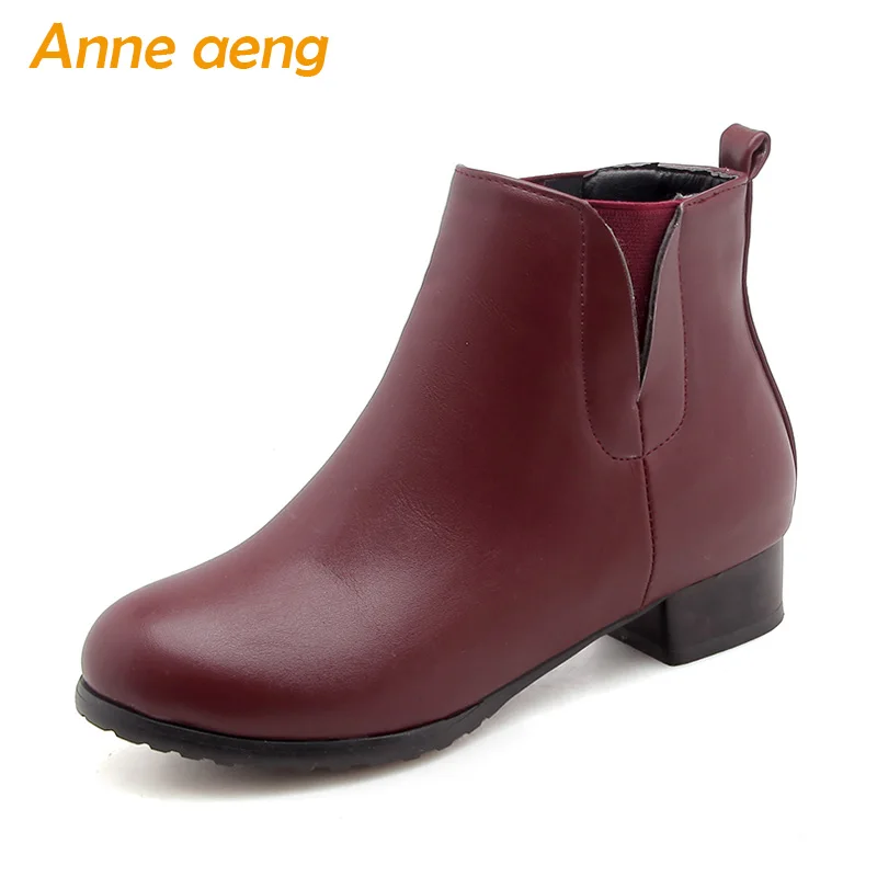 

Autumn winter women chelsea boots Ankle middle heels slip-on ladies sexy snow boots wine red winter women shoes big size 33-46