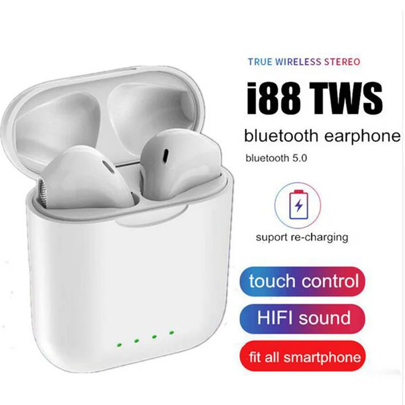 

WiSHELLO i88 tws Bluetooth Earphone Wireless earphones Touch control 3D Surround Sound & Charging case for all smartphone PK i10
