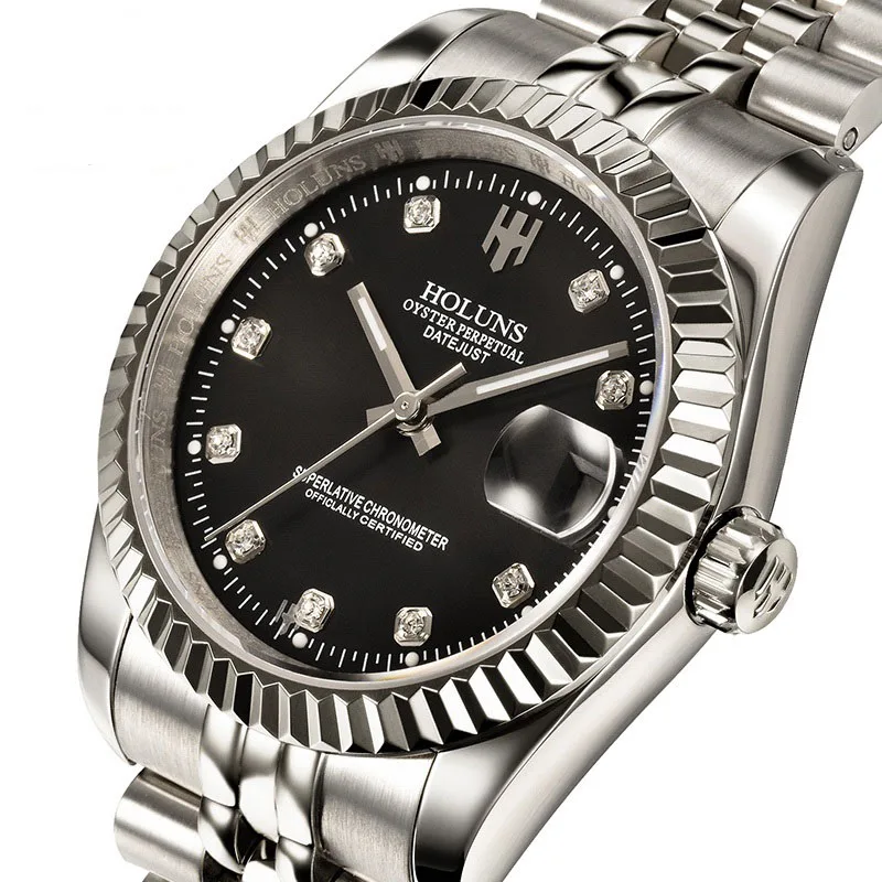 HOLUNS механические часы для мужчин с бриллиантами люксовый бренд золото сталь Автоматические наручные часы Бизнес Платье Мужские часы Relogio Masculino - Цвет: 5