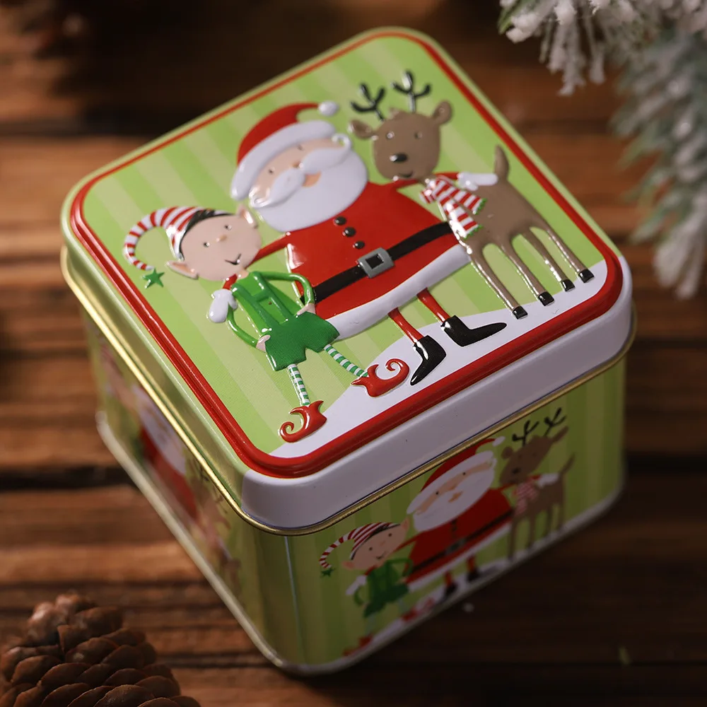 Christmas Gifts Box Package Tin Candy Box Noel Dragee Cookies Biscuit Case Container Christmas Decoration for Home Accessories