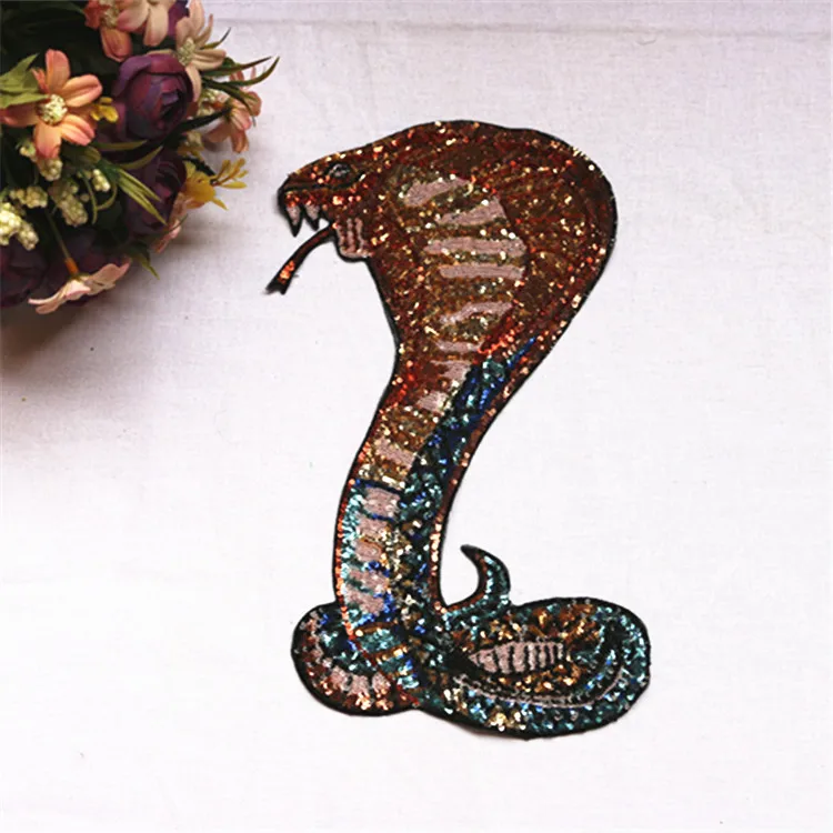 

Cartoon Animal Sequins Indian Snake Embroidery Patch DIY Small Cheap Patches Iron On Kids Clothes