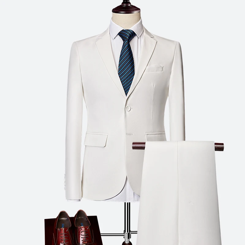 Мужская деловая Повседневная рабочая одежда большого размера, Одноцветный тонкий мужской костюм, Свадебный комплект из 2 предметов для жениха(пиджак+ брюки), S-6XL