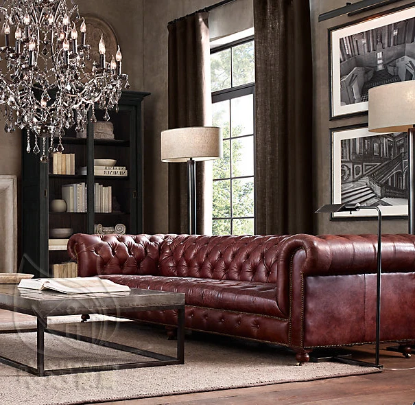 American country retro sofa pull buckle imported oil wax leather single