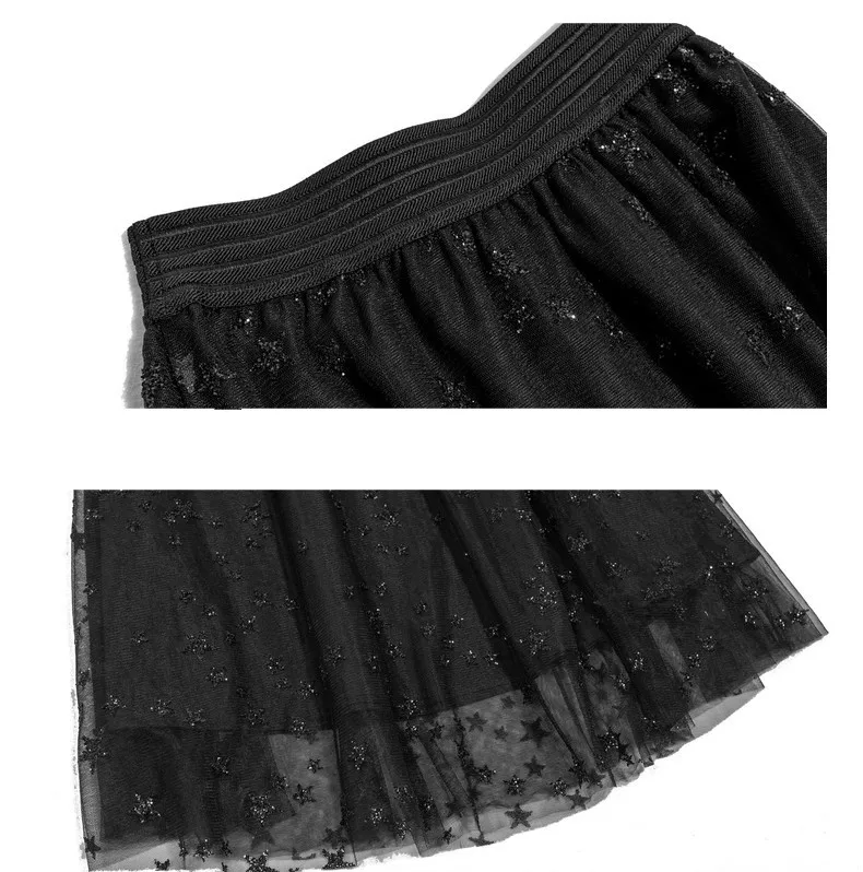 tennis skirt Hot Selling Women's Luxury Mesh Skirt Aline Sequined Stars 2019 Designer Female High Quality Sweet Preppy Skirts Basic Clothing short skirt