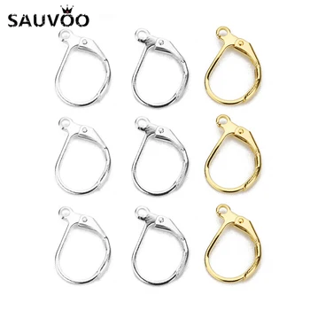 

SAUVOO 25Pairs/lot 10.5x15.5mm Rhodium/Gold/Silver Color French Ear Wire Hook Back Earrngs Stoppers For DIY Jewelry Making