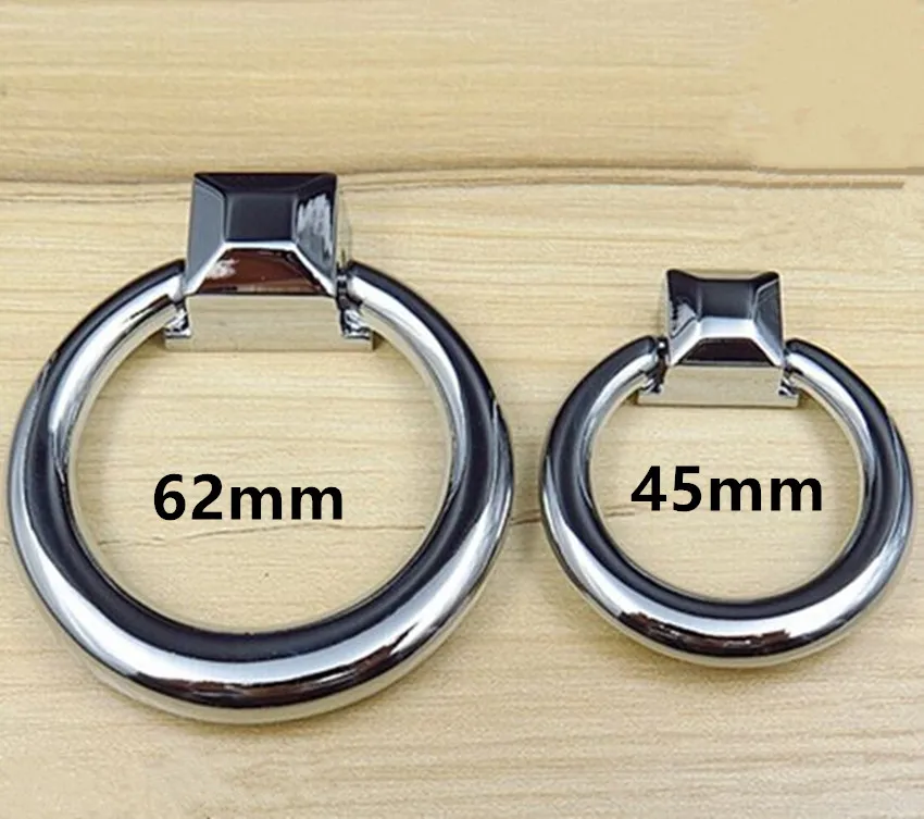 

Shiny silver dresser torus pull Drewer knob chrome shoe cabinet cupboard handle knob shaky drop ring furniture door pull 62mm