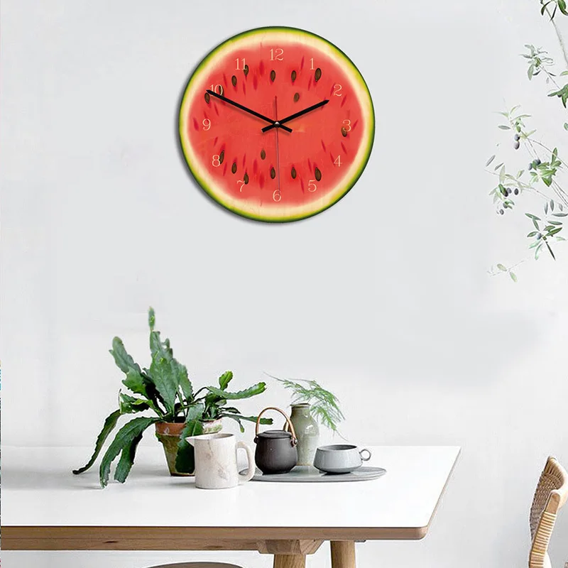 

Circular Silent Wall Clocks Acrylic Fruit Style Needle Clock Living Room Bedroom Home Decor Hot Sale