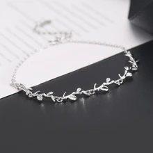 Простой литературный лист ветка свежий 925 пробы Серебряный темперамент личность изысканный женский модный изменяемый Размер браслеты SBR042