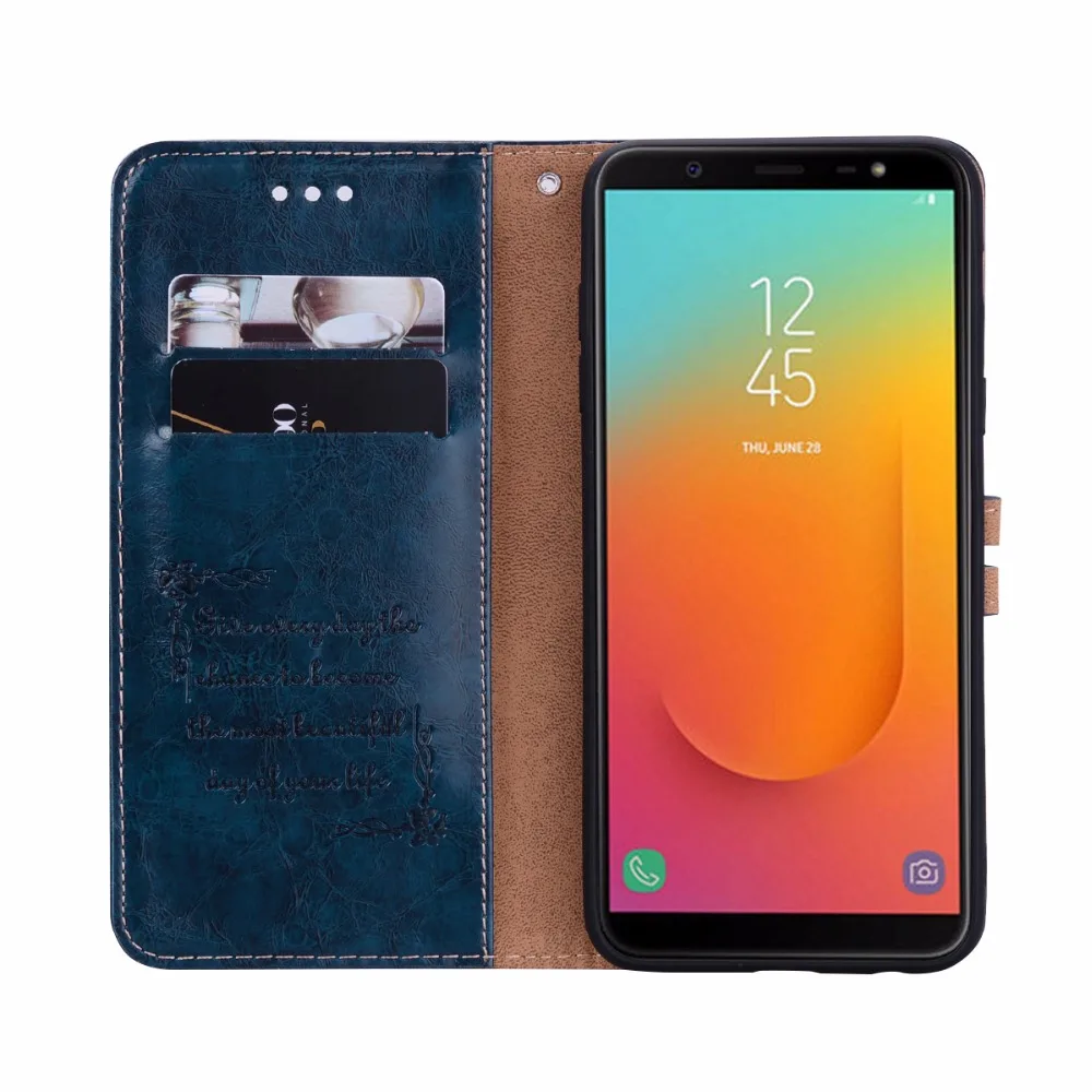 Oil Wax Skin Leather Case For samsung J8 2018 Flip Wallet Cover Mobile Phone Protection Caps Bag