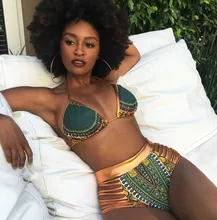 2021 nowa afrykańska drukuj dwuczęściowe stroje kąpielowe Bikini Set Sexy geometryczne stroje kąpielowe strój kąpielowy złoty wysokiej talii strój kąpielowy