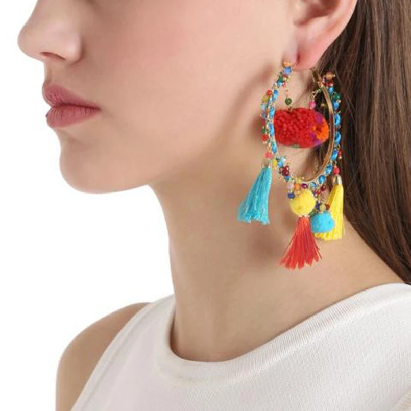 Buy UKEN Fashion 90mm Boho Pom Pom Big Earrings