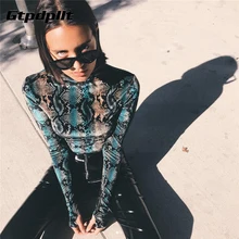Gtpdpllt snake skin grain Print Bodysuit Women Tops Long Sleeve Autumn Winter Turtleneck Slim Bodysuits Rompers Womens Jumpsuits