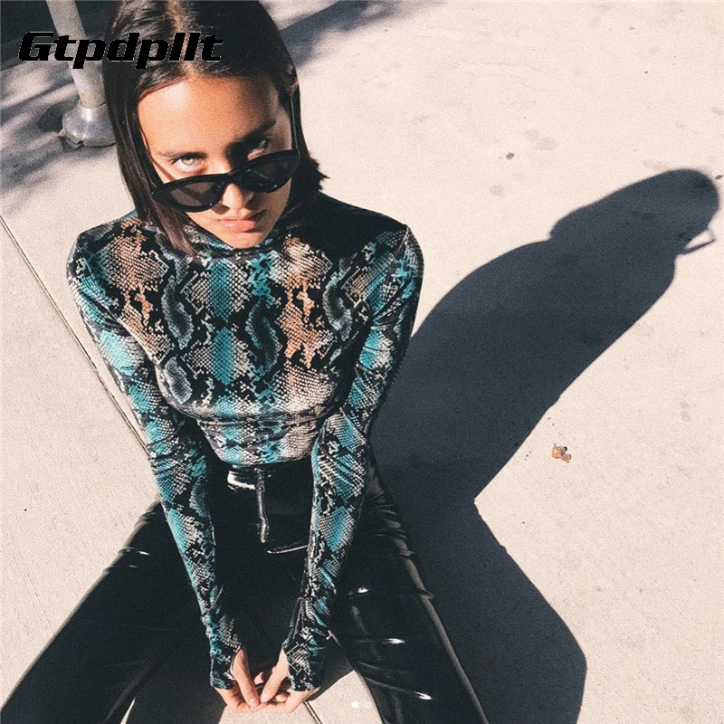 Gtpdpllt snake skin grain Print Bodysuit Women Tops Long Sleeve Autumn Winter Turtleneck Slim Bodysuits Rompers Womens Jumpsuits Gtpdpllt snake skin grain Print Bodysuit Women Tops Long Sleeve Autumn Winter Turtleneck Slim Bodysuits Rompers Womens Jumpsuits