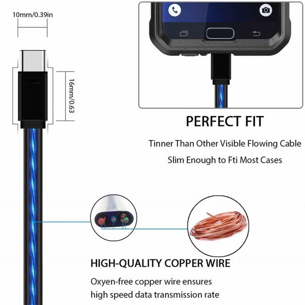 Светодиодный светящийся usb-кабель type C/Micro USB/Lighting cable для iPhone 6 7 samsung S8 зарядное устройство Быстрая зарядка яркий кабель синхронизации данных