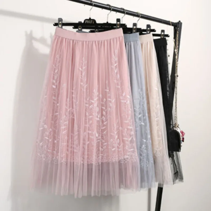 Слоев Тюлевая юбка-пачка Для женщин мода плиссированные длинные макси юбки эластичный Высокая Талия Нижняя