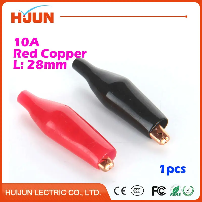 

1pcs 10A 28mm Mini Red Copper Alligator Clip Cable Wire Battery Crocodile Clips Electrical Clamp Tester Probe Car Double-ended