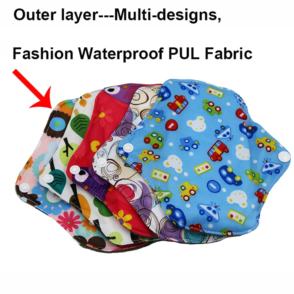 VEJYO 10PCS 10" Regular Flow Bamboo Charcoal Washable Reusable Menstrual Sanitary Cloth Pads Napkin Soft Period Pads for Women 2