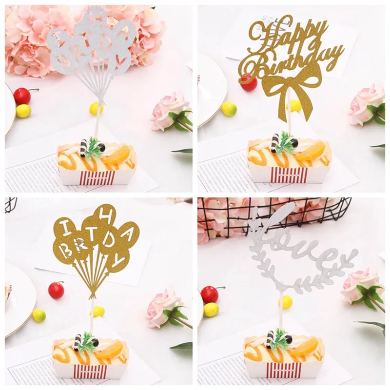 

1pc Multi-color Cupcake Cake Topper Happy Birthday Cake Flags For Family Birthday Party Baking Decoration Supplies