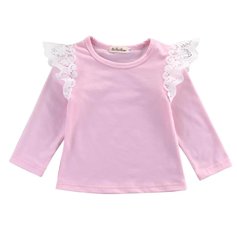 Осенняя одежда для новорожденных девочек; одежда для малышей; хлопковые кружевные футболки с длинными рукавами; топы; одежда; блузка