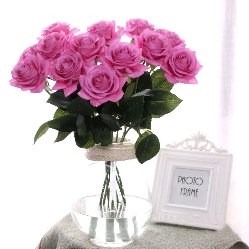 Flone Artificial Silk Really Touch Moisturizing Blue Rose Flower Branch Pink White Red Rose For Wedding Wall Home Decoration Art (26)