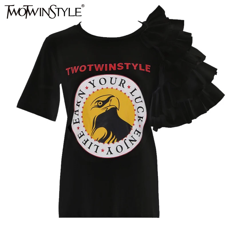 Женская футболка с оборками TWOTWINSTYLE Повседневная круглым вырезом и коротким