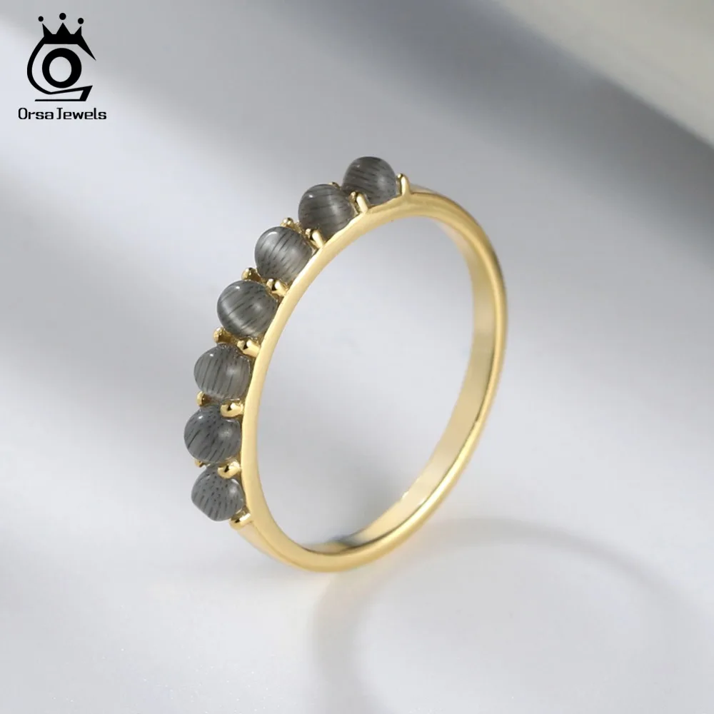 ORSA JEWELS Authentic 925 Sterling Silver Rings For Female Top Quality Cat's Eye Stone Wedding Band Fashion Women Jewelry SR68-G