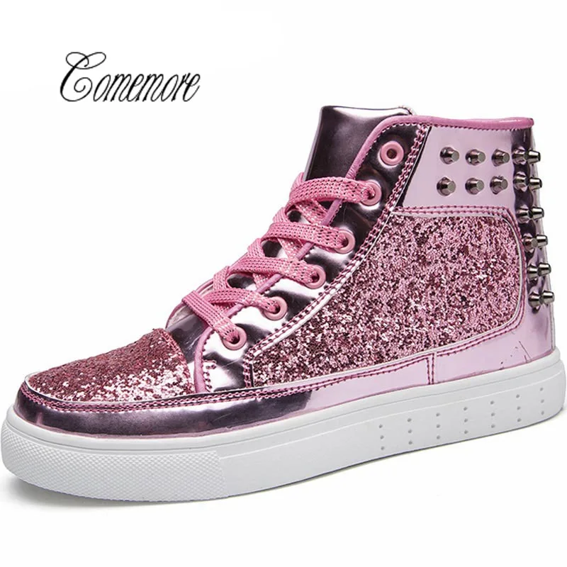 comemore High Top Women's Sneakers For Fitness Shoes Woman Sport Shoes Sports Women Running Shoes Glitter Krasovki Pink