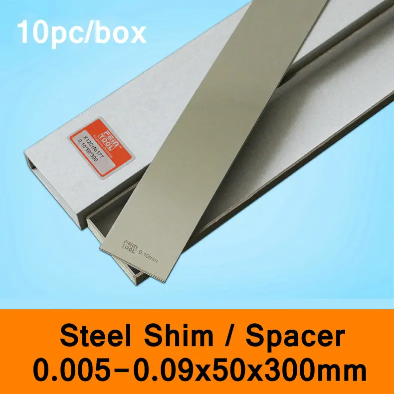 

Stainless Steel Spacer Mold Mould Adjustable Gasket Shim Filler Feeler Leaf Thin Steel Sheet 10pcs Per Box 0.005-0.09mm 50x300mm