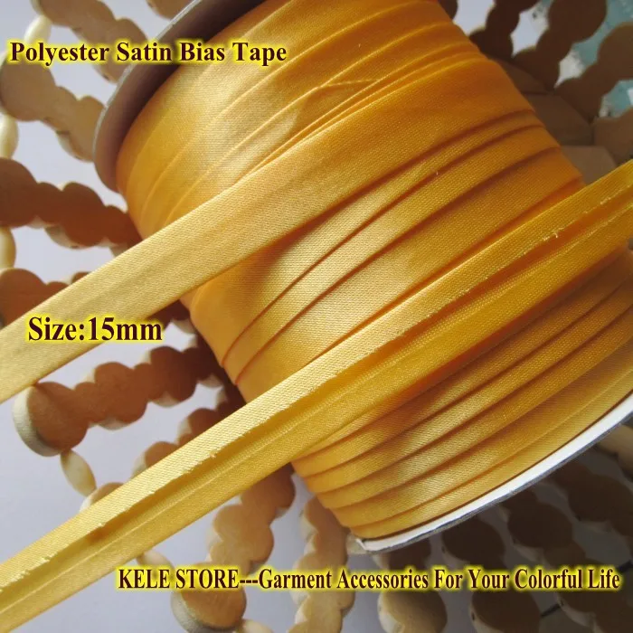 Полиэстер смещения Клейкие ленты Размер: 15 мм, золотой желтый для DIY решений, одежды Интимные аксессуары, ручной работы для платья Швейные материал