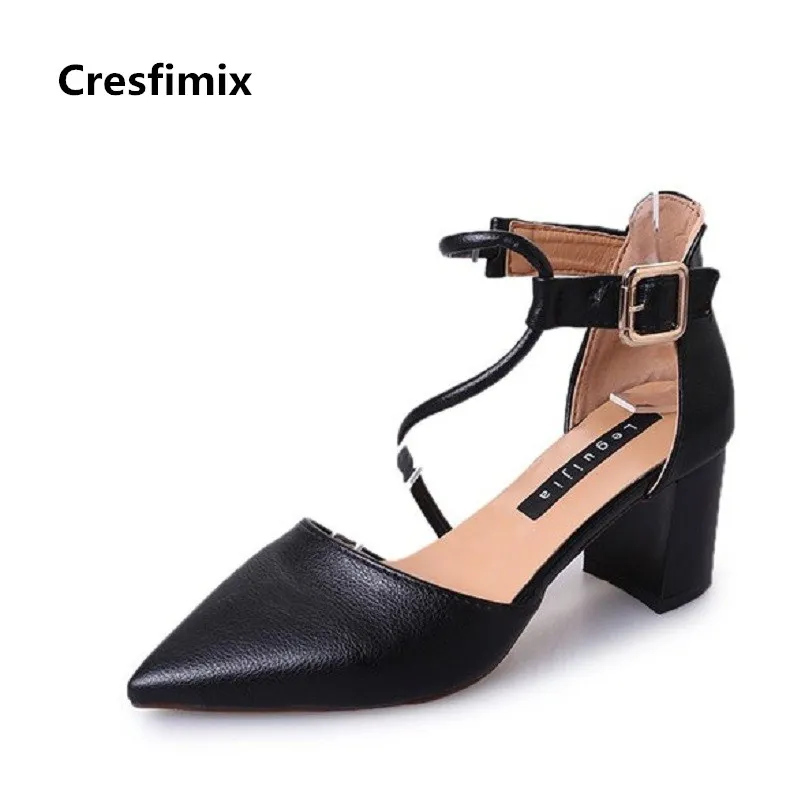 

Cresfimix women fashion high quality pu leather buckle strap spring & summer high heel shoes pointed toe black high heels 2276