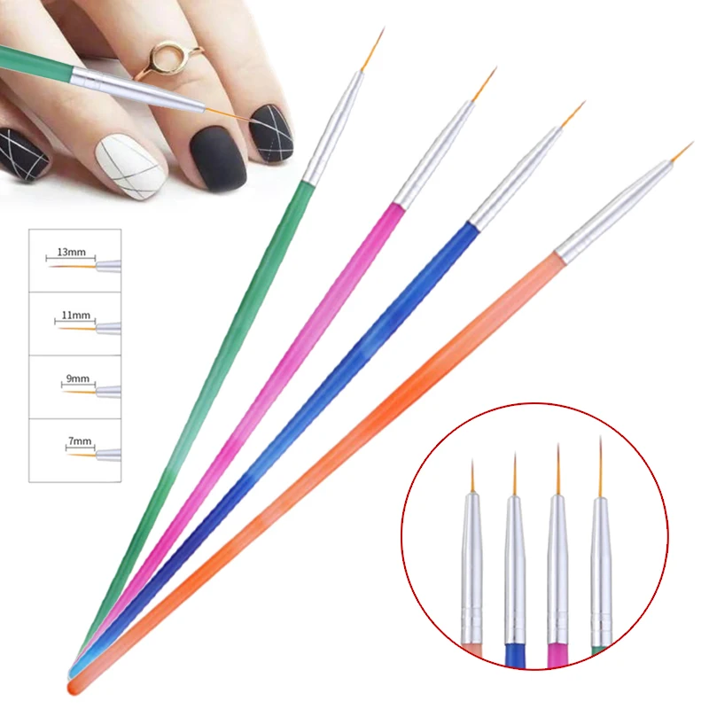 4pcs/set Nail Art Liner Painting Brushes Polish Drawing Painting Carving Pen UV Gel Manicure Tool Set 7mm/9mm/11mm/13mm