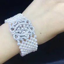 Вечерние и свадебные жемчужные браслеты с натуральным пресноводным жемчугом из серебра 925 пробы, Женские Ювелирные украшения