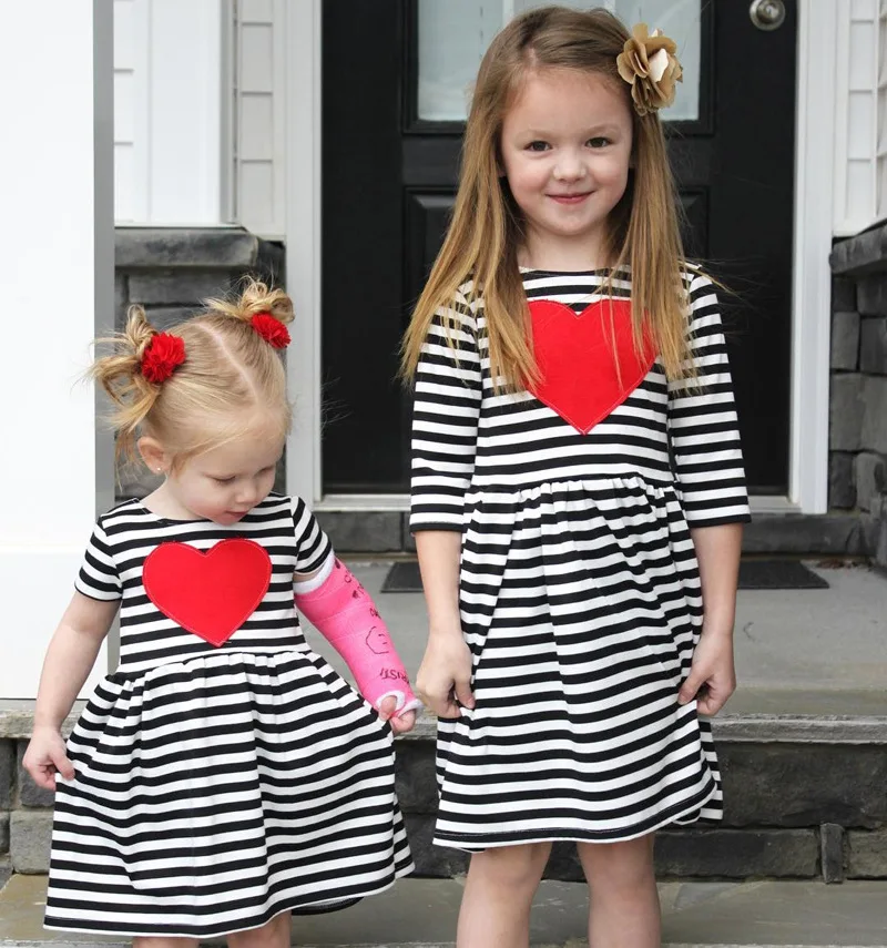 Girls Dress 2017 New Autumn Brand Cotton Clothes Design Baby Red Hearts Stripes Pattern Kids Clothing | Детская одежда и обувь