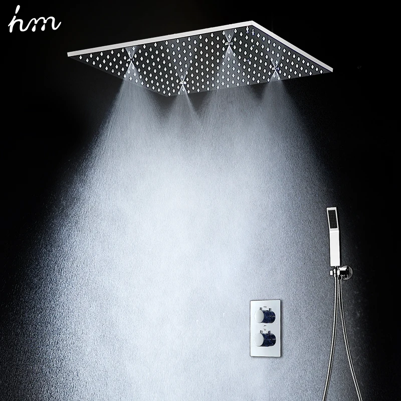 

Embedded box Concealed thermostatic shower set SUS304 mirror panel with shower head 20" rainfall mist spray SPA hand shower head