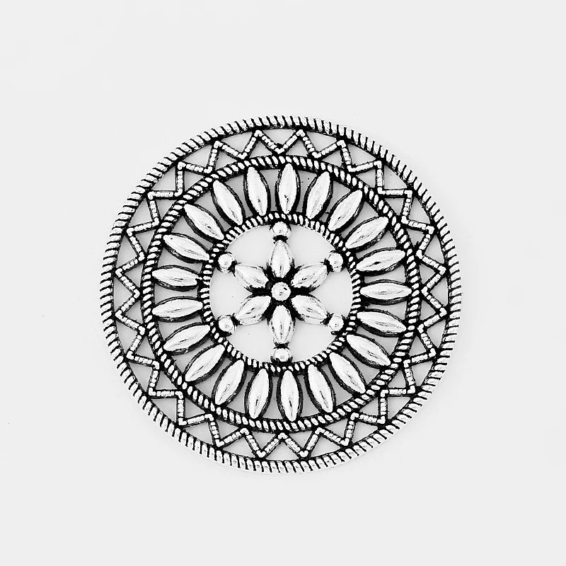 10PCS Large Hollow Open Round Filigree Flower Charms Pendants for Finding Necklace Earrings Jewelry