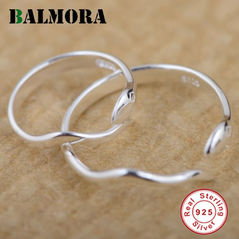 

BALMORA 1 Piece Authentic 925 Sterling Silver Polishing Snake Shape Open Couple Rings for Women Fashion Retro Jewelry SY20099