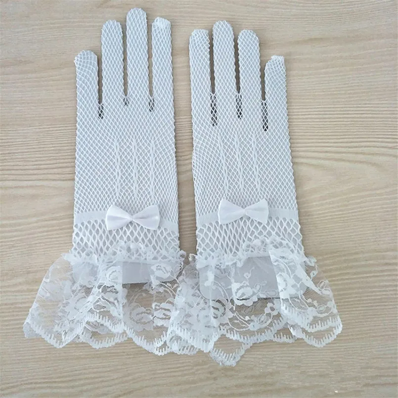 Сексуальные женские черные кружевные сетчатые наручные перчатки, вязаные эластичные сетчатые перчатки с бантом, винтажные Элегантные Вечерние перчатки, Готические перчатки Guantes - Цвет: Белый